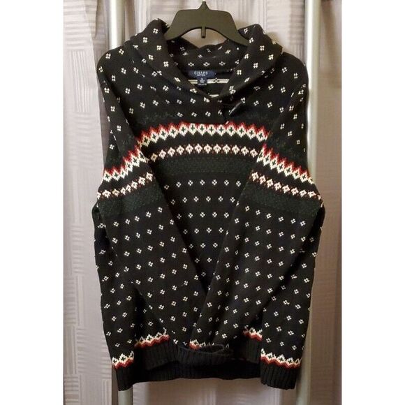 Chaps Sweaters - VINTAGE Chaps Ralph Lauren Black Cotton Fair Isle Ski Knit Holiday Sweater 1X XL